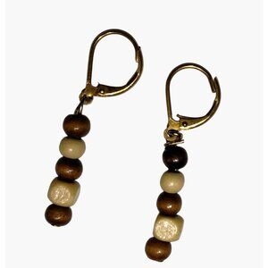Earrings Natural Wood Bead Brown Beige Beads Organic Beachy